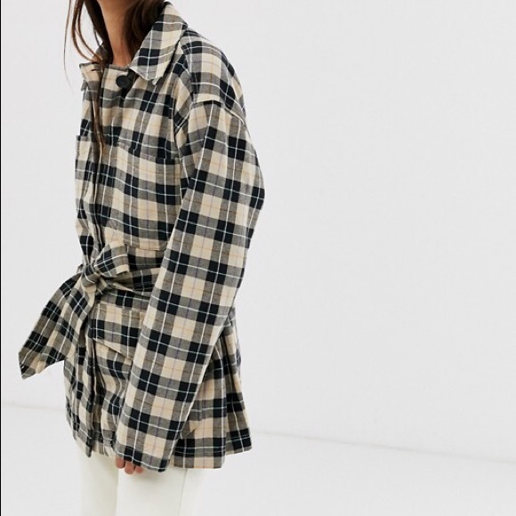 NWOT Monki Check Pattern Tie Jacket - Picture 1 of 7